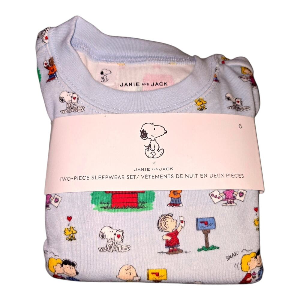 Janie & Jack Peanuts Snoopy Valentine 2 piece pajama set sz 6